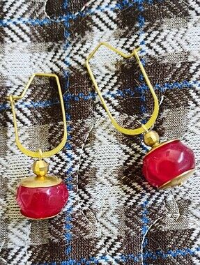 Handmade Faceted Ruby U Hoops